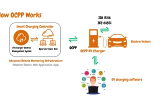 aN INFOGRAPHICS IMAGE SHOWING HOW OCPP works by allowing communication between an OCPP EV charger and a central management system and the operator backend