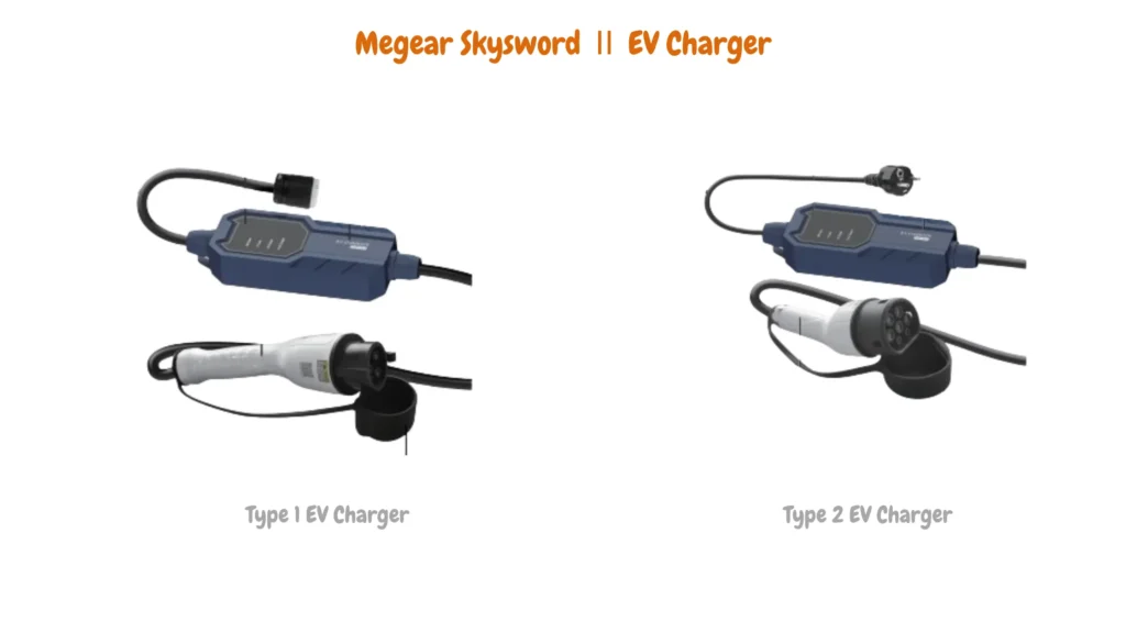 Megear Skysword Ⅱ EV Charger SAE J1772 (Type 1) Connector and Mennekes (Type 2) Connector