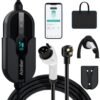 AIMILER Level 2 Electric Vehicle (EV) Charger(32Amp, 220V-240V, NEMA 14-50 Plug), 25ft Cable ETL Listed Portable Indoor/Outdoor EVSE SAE J1772 EV Car Charging Station w/Delay Timer, WiFi Enabled