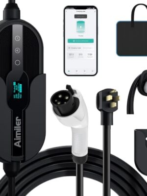 AIMILER Level 2 Electric Vehicle (EV) Charger(32Amp, 220V-240V, NEMA 14-50 Plug), 25ft Cable ETL Listed Portable Indoor/Outdoor EVSE SAE J1772 EV Car Charging Station w/Delay Timer, WiFi Enabled