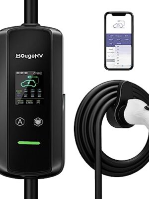 BougeRV Portable 48 Amp EV Charger Level 2, 240V, NEMA14-50P, 11.52KW Max Output with Adjustable Current and Charging Schedule, Plug-in Electric Vehicle Charging Cable with 25Ft for Indoor/Outdoor Use