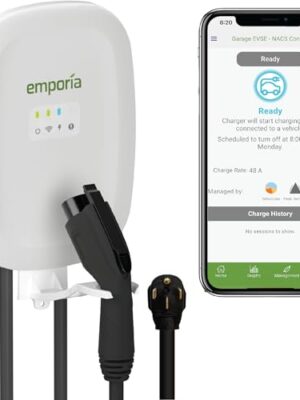 EMPORIA Level 2 EV Charger - NEMA 14-50 EVSE w/ J1772 Charger - 48 amp EV Charger Level 2, 240v WiFi Enabled Electric Vehicle Charging Station, 24ft Electric Car Charger Cable, White