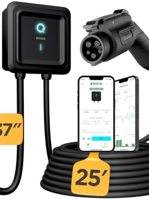 EVIQO Level 2 EV Charger - 48 Amp EV Charger Level 2, 240V Electric Vehicle Charging Stations, EV Level 2 Charger NEMA 14-50/Hardwire EVSE Level 2 Charger, 25' Cord Electric Car Charger Energy Star/UL