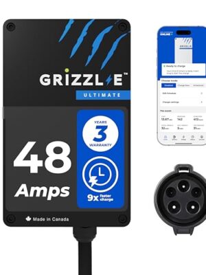 Grizzl-E 48A Ultimate Level 2 Fast Electric Vehicle (EV) Charger, UL Tested and Certified, Metal Case, Indoor/Outdoor Electric Car Fast Charging Station, Hardwired, Classic Black, J1772