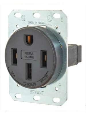 Bryant Electric 9450FR 50 Amp 125/250V NEMA 14-50R Flush Straight Blade Receptacle, Black