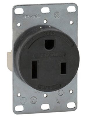 Bryant Electric 9650FR 50 Amp 250V NEMA 6-50R Flush Straight Blade Receptacle, Black