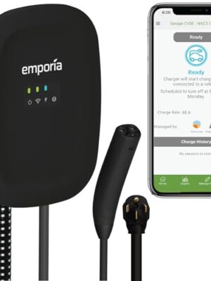 EMPORIA Level 2 EV Charger - NEMA 14-50 EVSE w/NACS, Compatible with Tesla - 48 amp EV Charger Level 2, 240v Electric Vehicle Charging Station, UL/Energy Star, 24ft Electric Car Charger Cable, Black