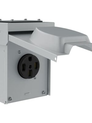 ENERLITES 50 Amp 125/250V RV Power Outlet Box, Enclosed Lockable Weatherproof, NEMA 14-50R Outdoor Electrical Receptacle Panel for RV, EV, Camper, Generator, 3 Pole, 4 Wire, Grounding, 66500M
