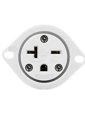 ENERLITES Straight Blade Flanged Outlet, NEMA 6-20, 20A 250VAC, Commercial & Industrial Grade, 2 Pole, 3 Wire, UL Listed, 66234-W, White