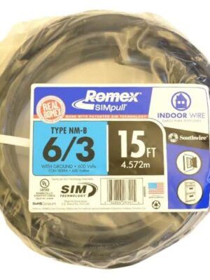 Southwire 15 ft. 6/3 Black Stranded Romex SIMpull CU NM-B W/G Wire