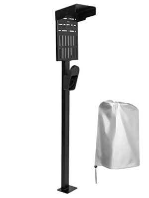 VIVO Outdoor EV Charging Stand, Weather Protection Hood, Pedestal for Charging Station, Floor Mounted, All Weather, Electric Vehicle Pile, Stainless Steel, Black, STAND-EV01C