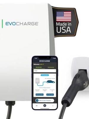 EvoCharge Home 50 Level 2 EV Charger J1772, 240V Hardwired, 50 Amp Smart Electric Vehicle Charging Station, 25 Foot Cable, UL Listed, Up to 45 Miles Per Hour Charged
