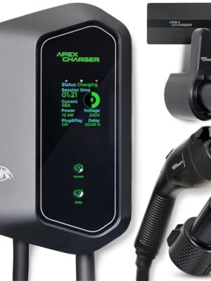 MACH 1: Fast 48 Amp Level 2 EV Charger, Wall-Mount Electric Vehicle Charging Station, 200-240V Hardwire or NEMA 14-50. J1772 car Connector & Tesla NACS, Indoor/Outdoor, 30ft Cable evse Adapter