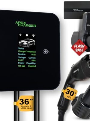 MACH 2:Fast Level 2 EV Charger 48 amp Garage-pro Wall-Mount. Electric Vehicle Charging Station 4 Nema 14-50 Outlet. J1772 car Connector. Key Accessories: 30ft Cable & Tesla NACS evse Portable Adapter