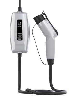 Schumacher Electric Level 1 Portable EV Charger with J1772 Connector, SEV1670, NEMA 5-15P Plug, 20-Foot Charging Cable, 12 Amps, 120 Volts, Gray, 1 Unit