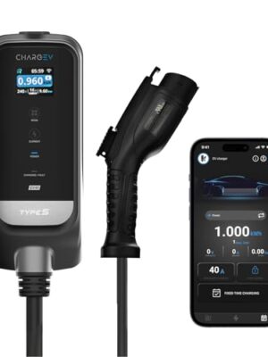 Type S 40A Level 2 EV Charger – 240V Smart Charging, Adjustable Amps (8A-40A), App Control, J1772 Connector, 25ft Cable, Waterproof, NEMA 14-50 Plug, Fast & Safe Charging for All EVs & PHEVs, UL std