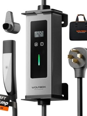 WOLFBOX Level 1&2 Tesla Charger 32A,Portable EV Charger Station with ETL Certified,25FT Cable,NACS,208V-240V,NEMA 14-50R Plug Adapter(PE32T)