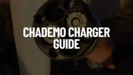 A featured post image showing a close-up of a large, circular CHAdeMO fast-charging connector with a bold white text overlay that reads "CHADEMO CHARGER GUIDE."