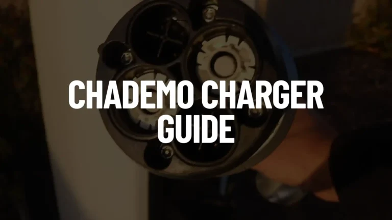 A featured post image showing a close-up of a large, circular CHAdeMO fast-charging connector with a bold white text overlay that reads "CHADEMO CHARGER GUIDE."
