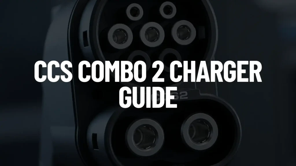 A featured post image showing a close-up of a black CCS Combo 2 charging connector with a bold white text overlay that reads "CCS COMBO 2 CHARGER GUIDE."