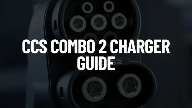 A featured post image showing a close-up of a black CCS Combo 2 charging connector with a bold white text overlay that reads "CCS COMBO 2 CHARGER GUIDE."